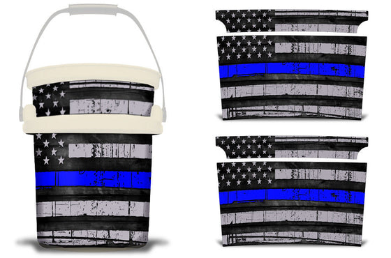 USATuff YETI Loadout Bucket Accessories Graphic Sticker Wrap Decal - USA Blue Line Flag